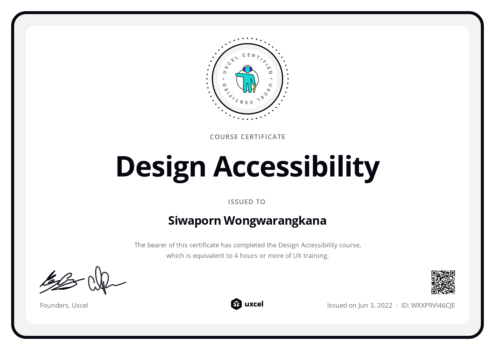 Siwaporn Wongwarangkana's certificate